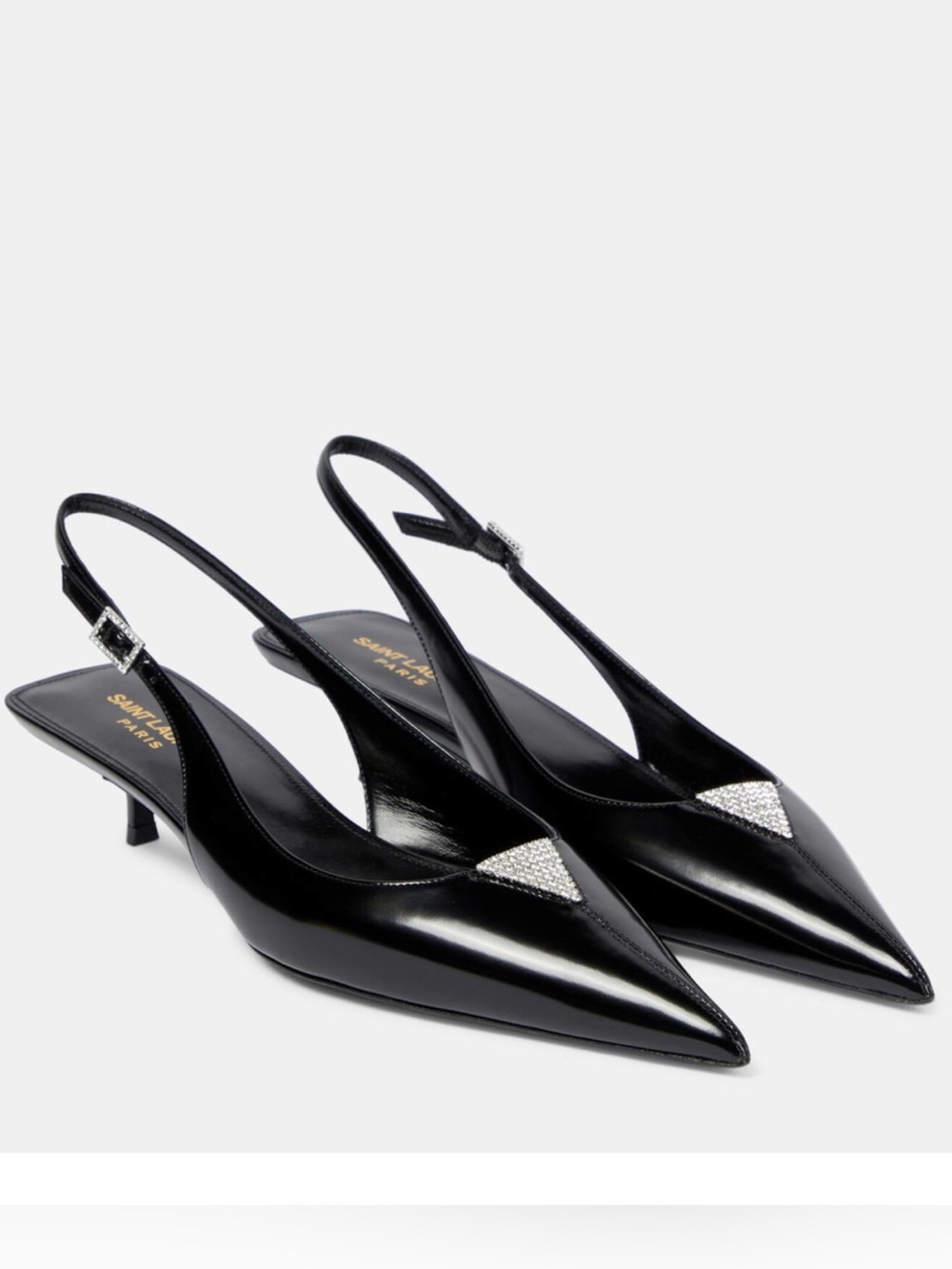 Saint Laurent Cherish Slingback Pumps with Crystal Accents
